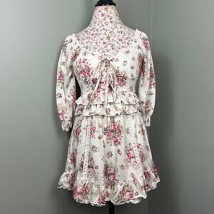 Liz Lisa Floral Ruffle Mini Dress White Pink Roses Cottagecore Sweet Himekaji